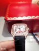 New Copy Cartier Santos de Diamond Watch Rose Gold Brown Leather Strap (5)_th.jpg